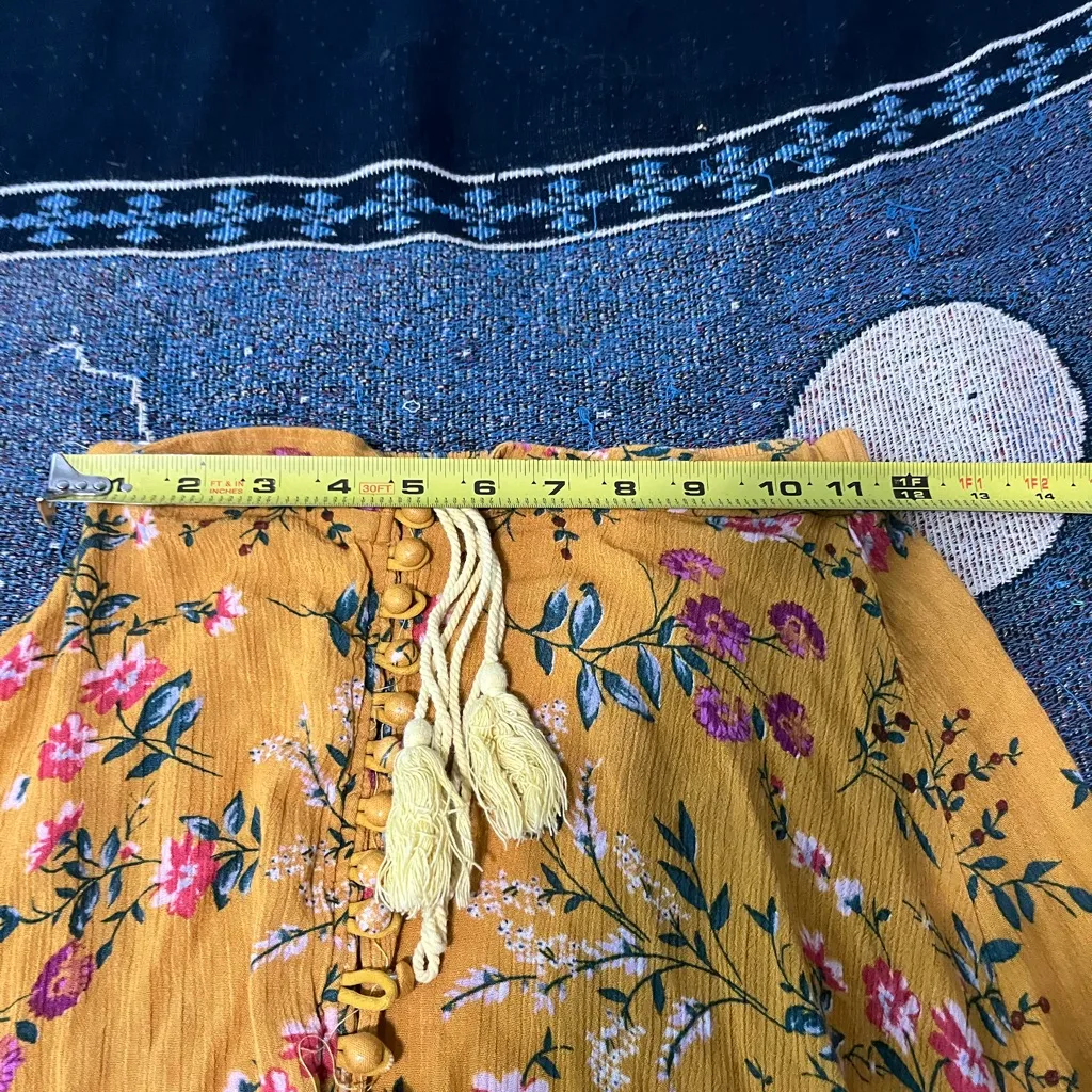 Melle Mustard Floral Maxi Skirt Sz S High Slit Boho Hippie Cottagecore Festival Yellow - Image 12