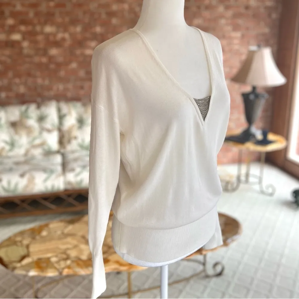 NWT WHBM Sweater Ball Chain Tunic Long Sleeve Ivory  S Long Sleeve Embellished S - Image 11