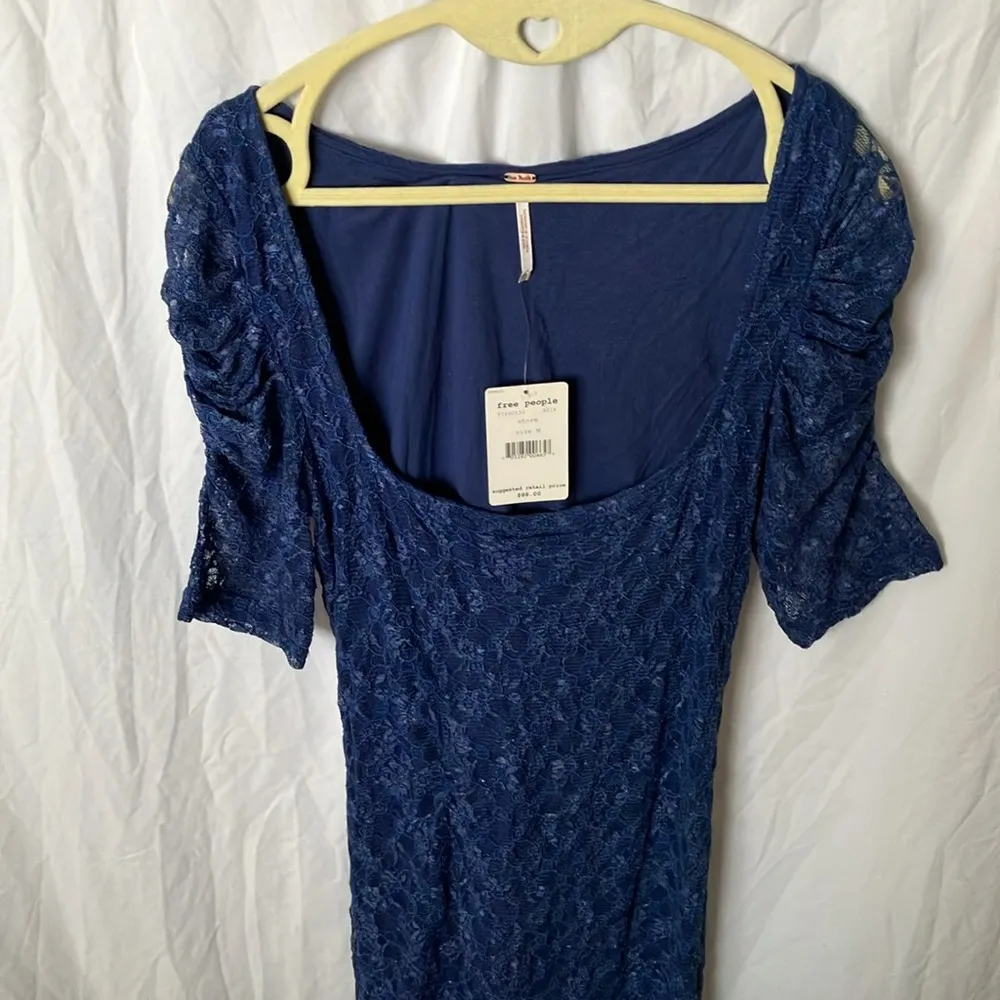 Free People: Blue Storm Lace Dress- Midi- Scoop neck- M - Image 8