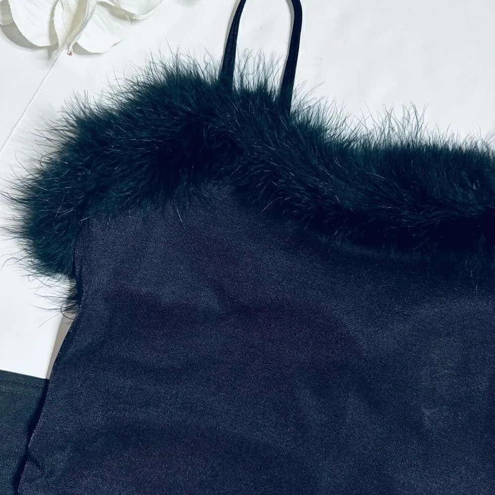 New with Tags Deadstock Vintage California Concepts Black Boa Trim Mobwife Dress Black Size L - Image 7