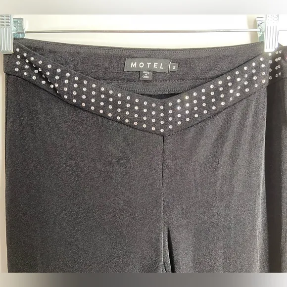 MotelTrousers, h-rise, rhinestone studded waistband,‎ wide leg silhouette, sz S - Image 3