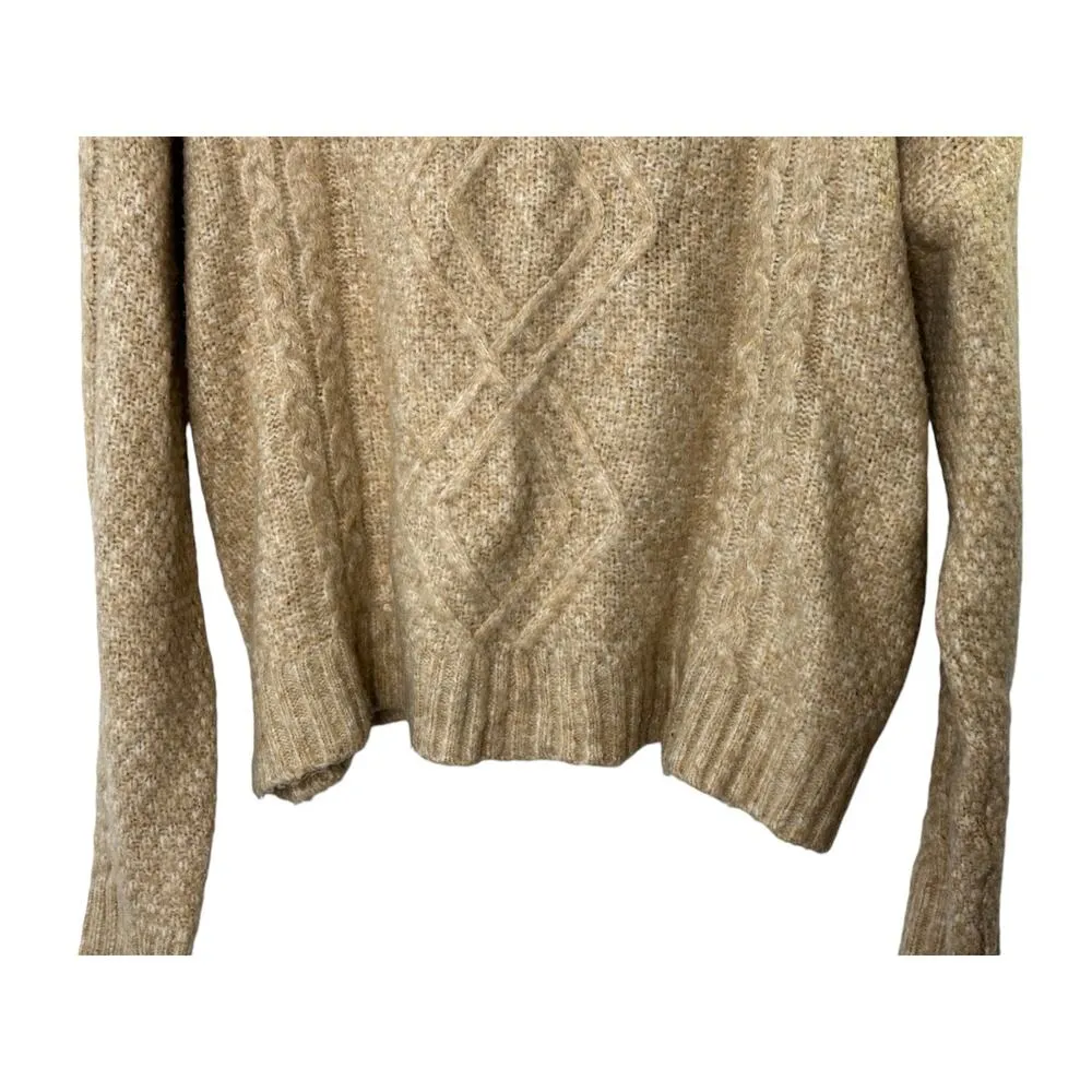 RACHEL ZOE Tan Medium-Weight Knit V-Neck Hooded Long Sleeve Sweater XL - Image 3