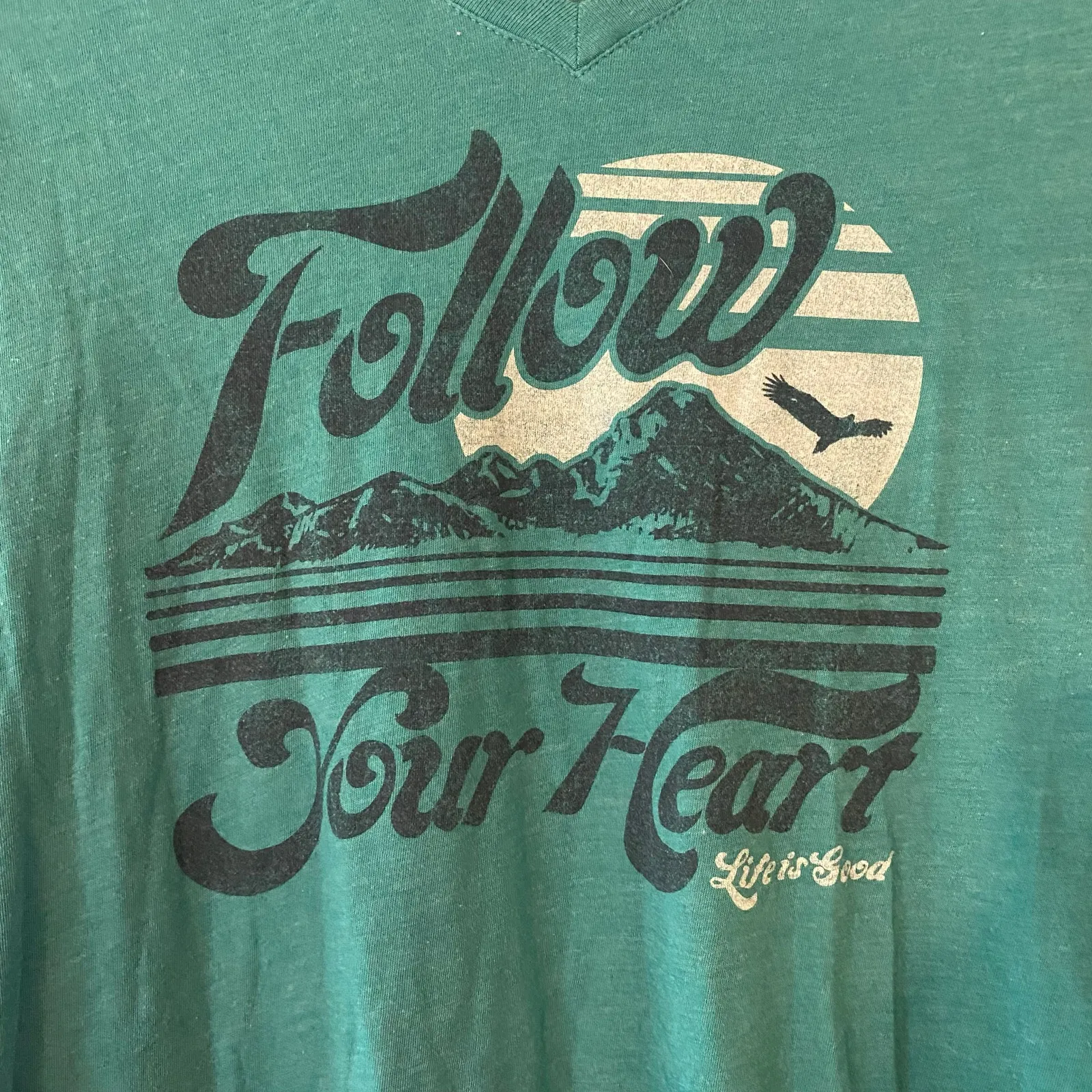 Life Is Good Teal Blue V-neck Long Sleeve Shirt Follow Your Heart Women's Small - Image 4