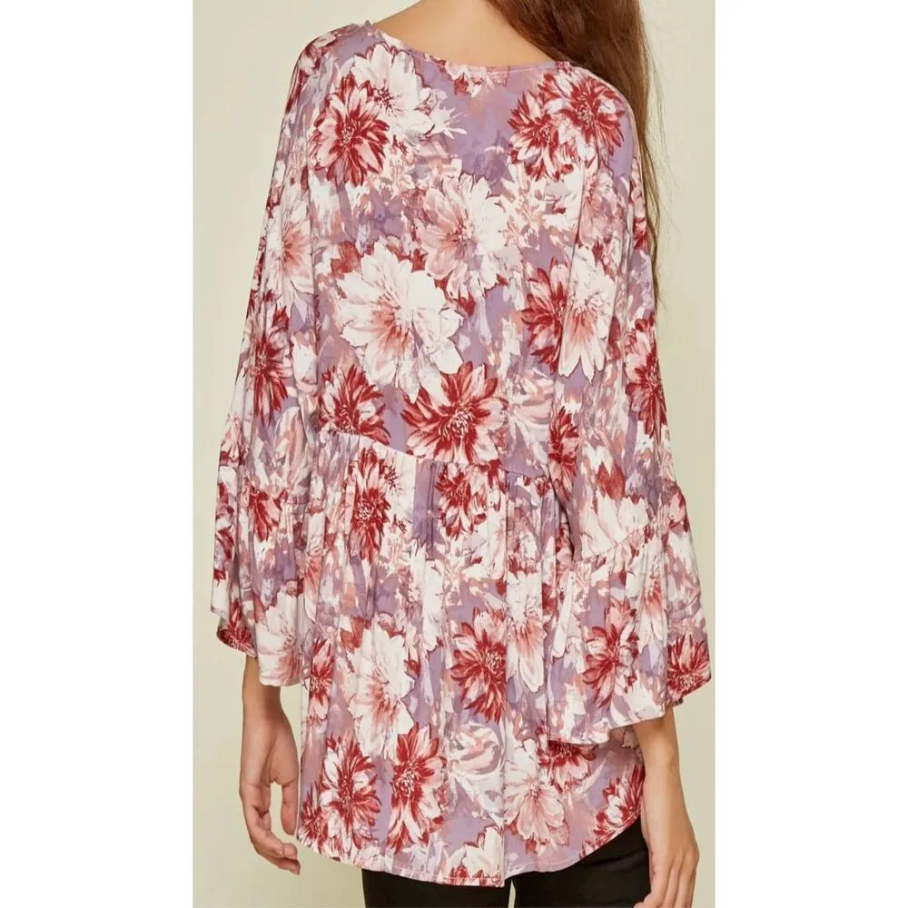 Andre by Unit pink floral flare sleeve babydoll blouse sz 1X womens feminine dai - Image 3