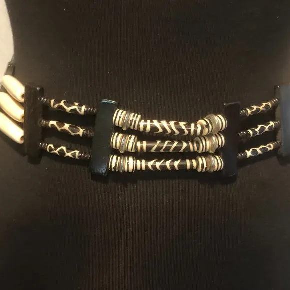 Chicos MIxed Animal Print and "Ivory / Bone" Tone Textured Chain Belt 40" long - Image 2