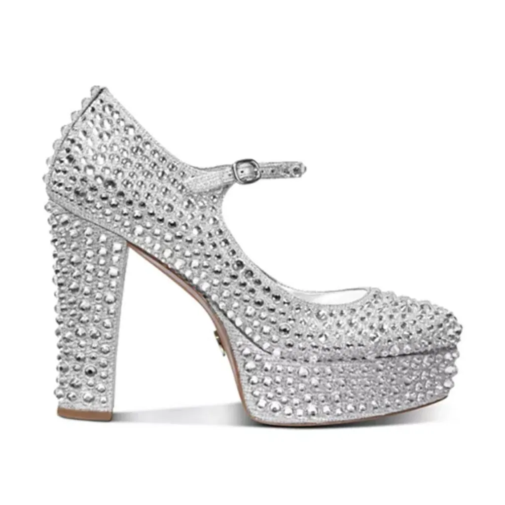 Michael Kors Fallon Mary Jane Glitter Rhinestone Stud Platform Pumps Heels Bride - Image 2