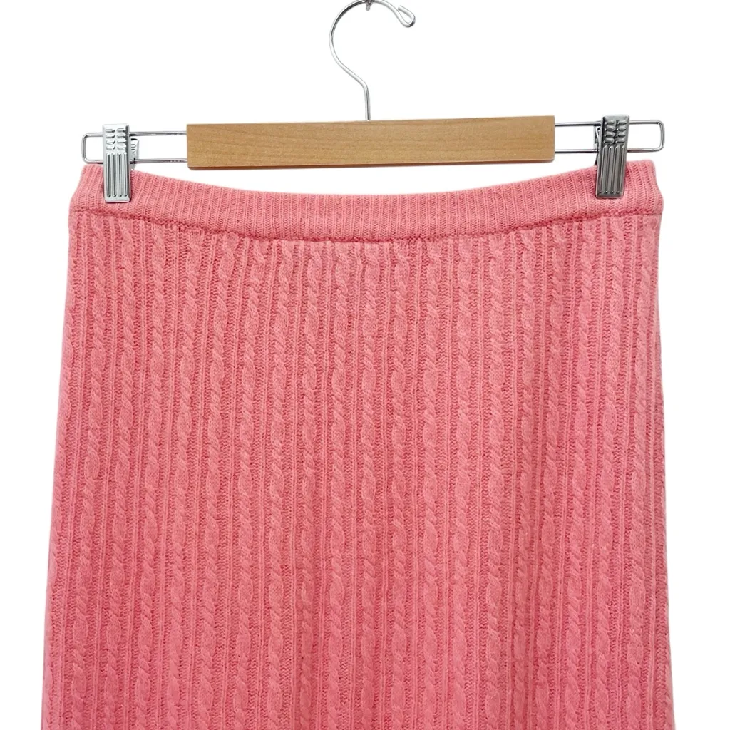 Visions Cable Knit Wool Angora Midi Skirt Pink Lambswool Made in UK Size Small - Image 7