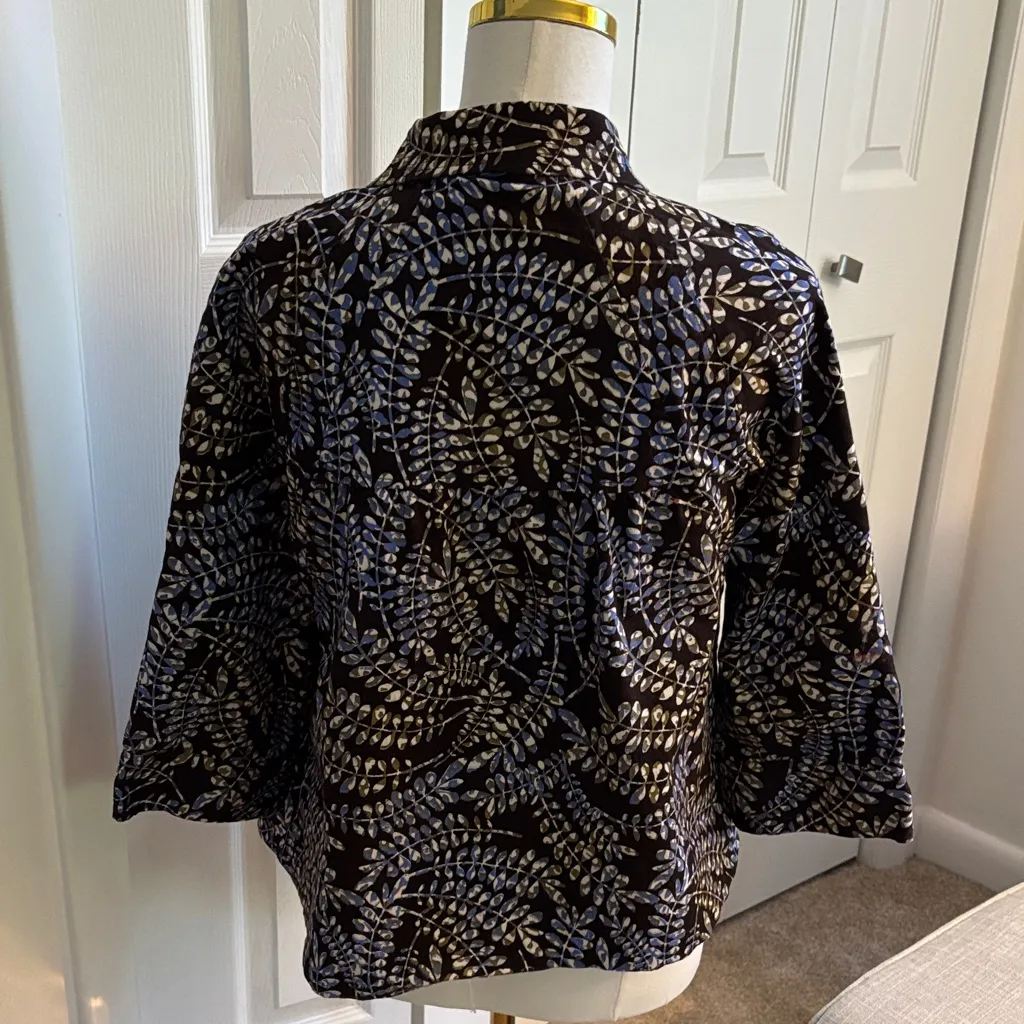 Christopher & Banks Brown Leaf Print Jacket – 3/4 Sleeve, Fall Motif, Size L - Image 4