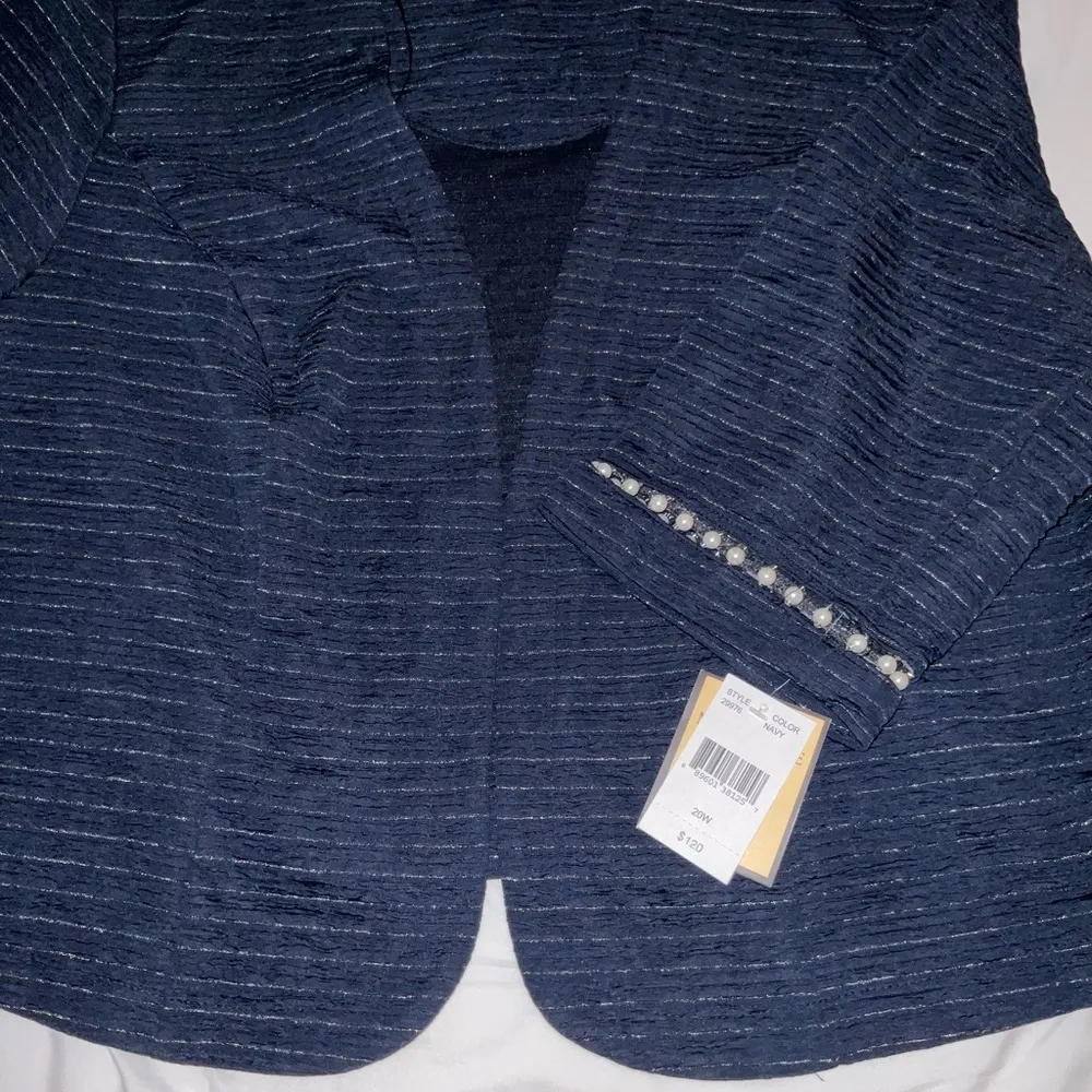 Pearl Beaded Accent, Navy Blue Blazer Size 20W - Image 7