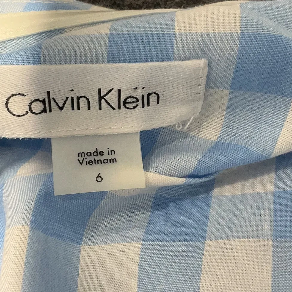 Calvin Klein Light Blue Gingham Plaid Country Ruffle Dress Size 6 Small S - Image 4