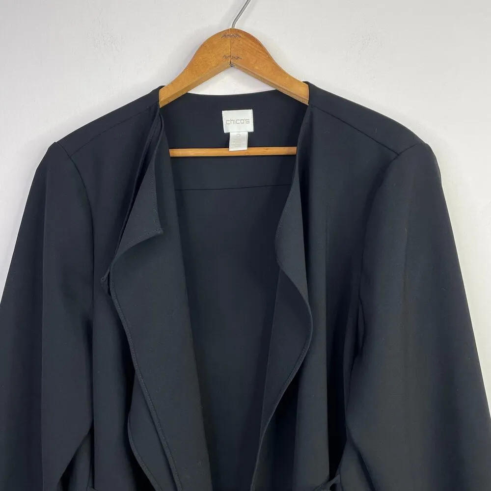 Chicos Tie Front Draped Minimalist long Jacket Black Lagenlook Womens 2 L 12 - Image 2