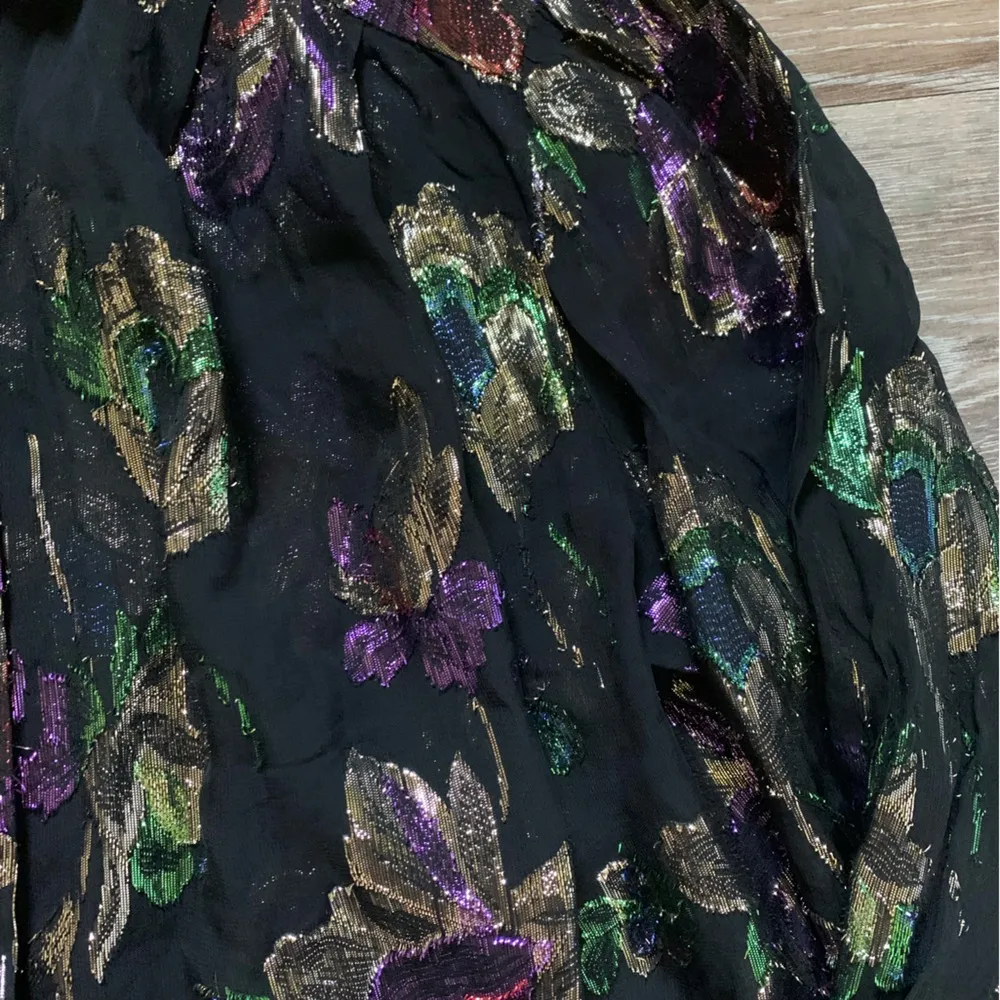 Teddi of California Black Metallic Floral Blouse L Size L - Image 2