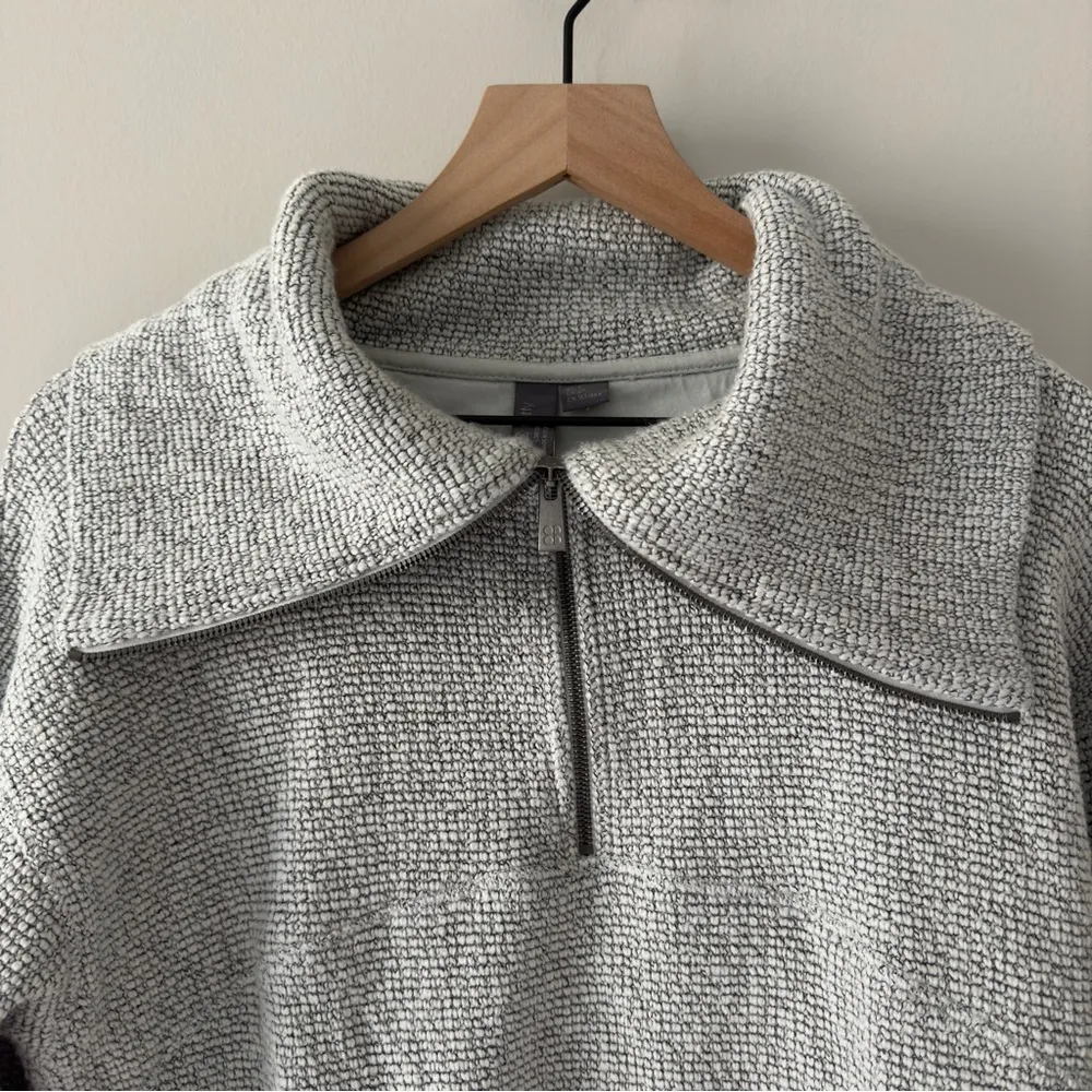 Sweaty Betty Restful Bouclé Half Zip Pullover Gray white Sweater jacket cotton S - Image 4