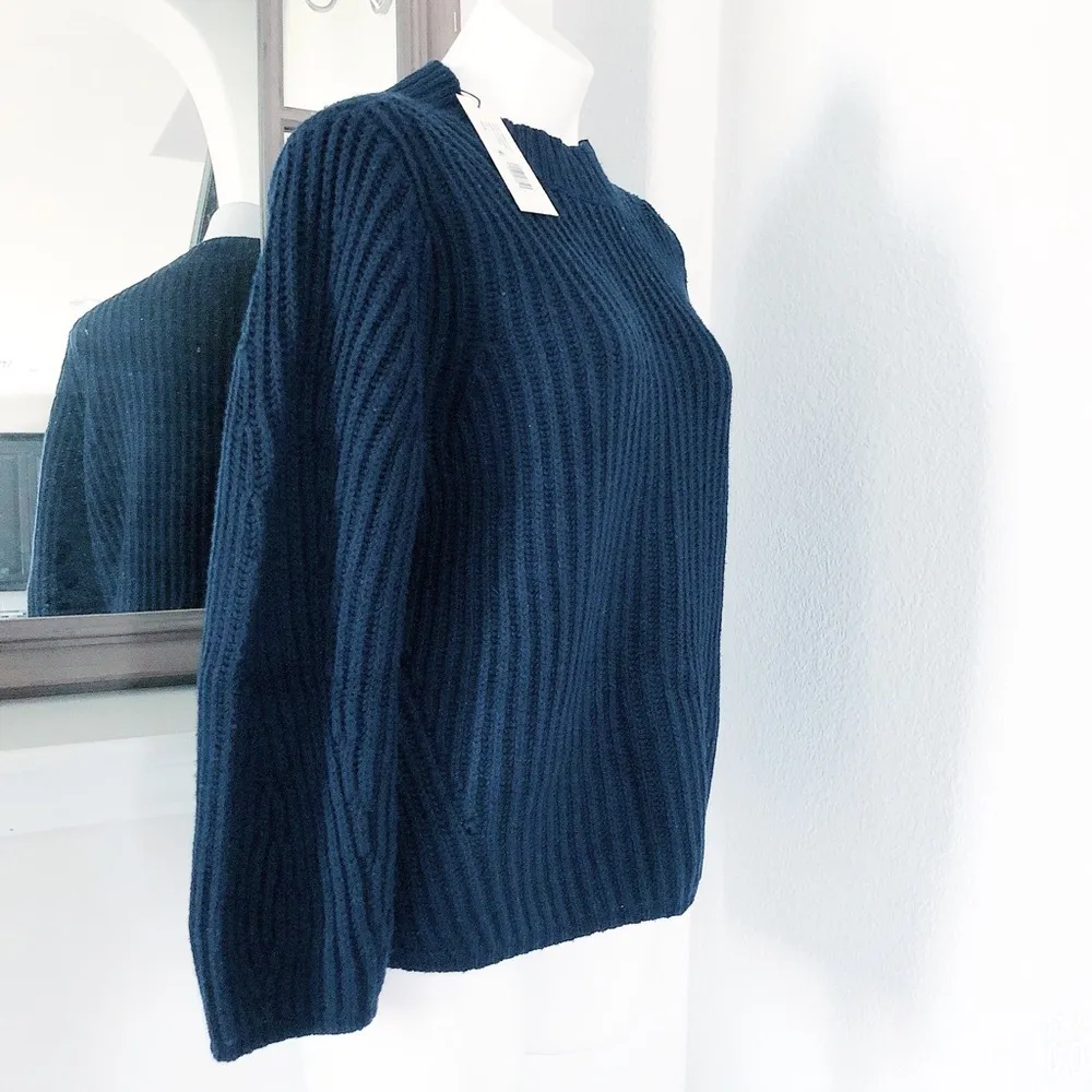 Rebecca Taylor Ribbed Navy Sweater Mock Neck Wool Blend Size L NWT $295 - Image 2