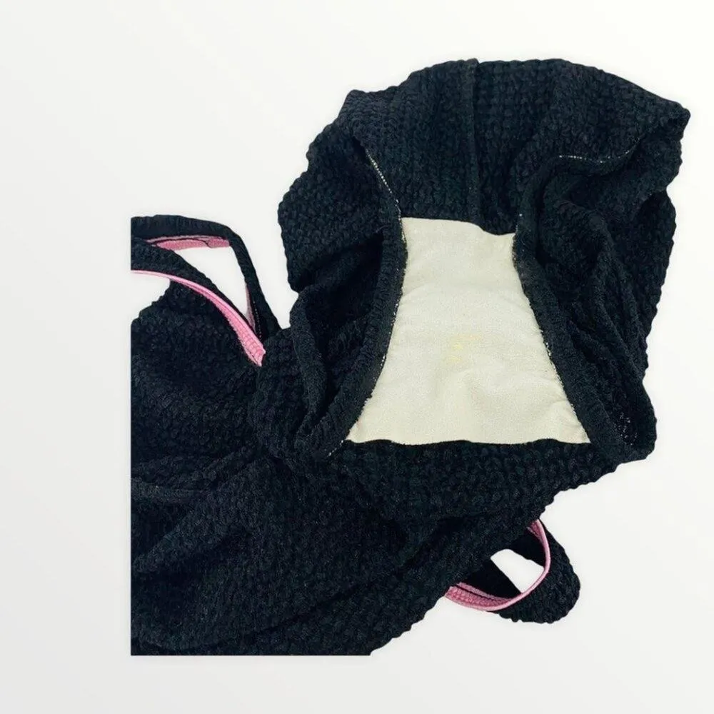 Vintage Jantzen One Piece Swimsuit Solid Black Pink Belted Sz 12 70’s 80’s - Image 10