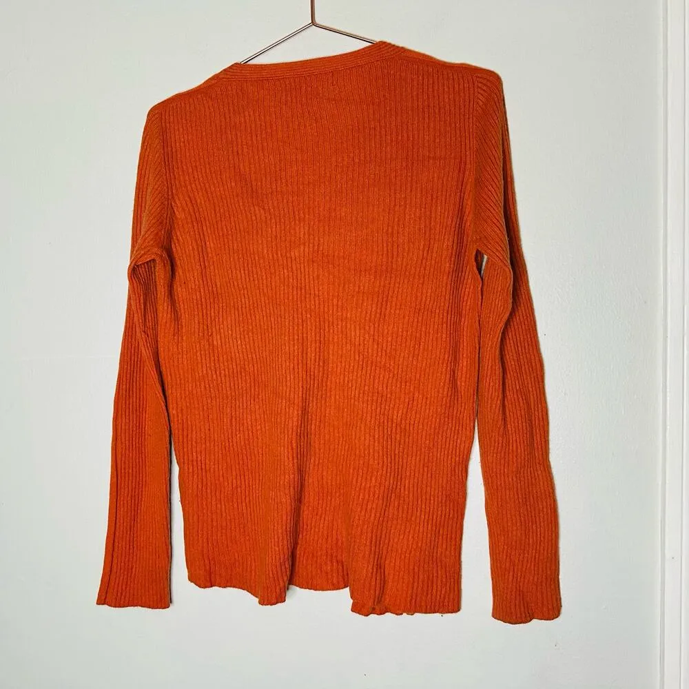 D EXTERIOR Burnt Orange Lone Sleeve V Neck Ribbed Sweater Size Medium - Image 8