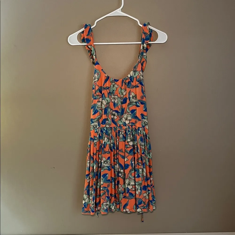 Free People Dear You Mini Boho Dress Orange Blue Floral XS - Image 3