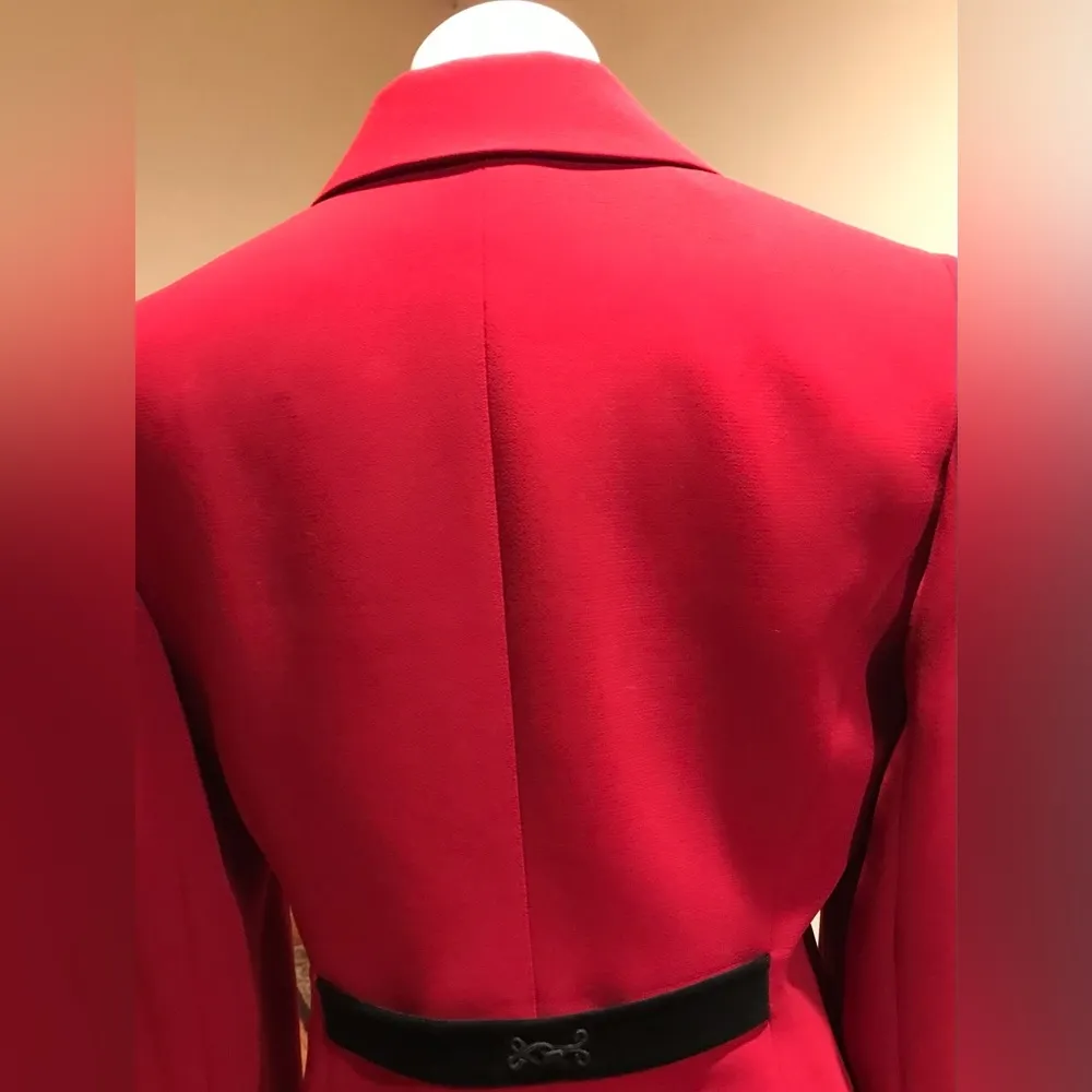 Tahari Levine Vibrant Red & Black Suede Trim, Short Blazer 3 Button Hook… - Image 11