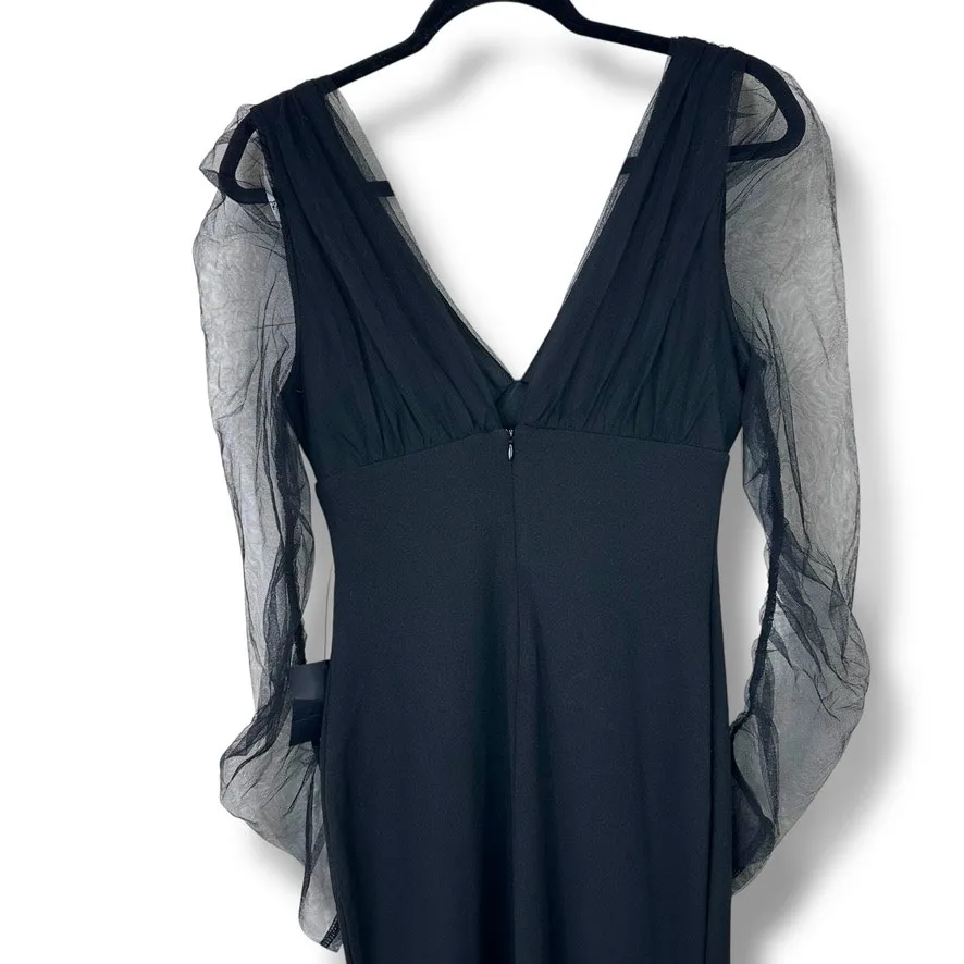 Lulus NWT Red Carpet Energy Black Tulle Long Sleeve Mermaid Maxi Dress Small - Image 9
