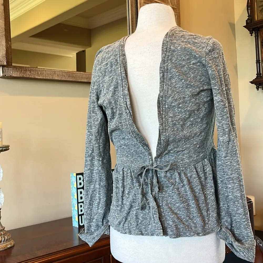 Heather Gray Cotton Jacket Sweater Lightweight Cinch Waist Womens XS - Image 7