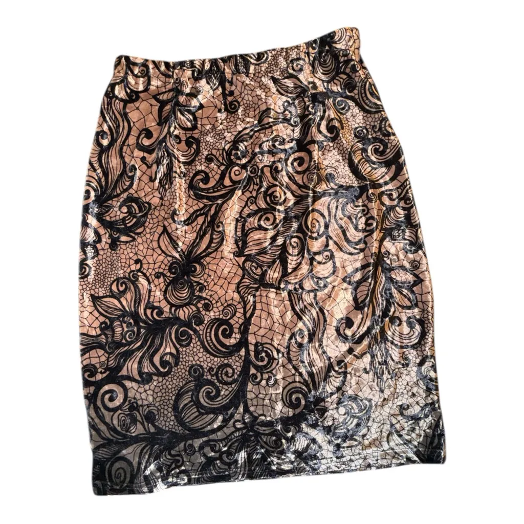 Elegant Black and Pink Paisley Pencil Skirt Size L - Image 5