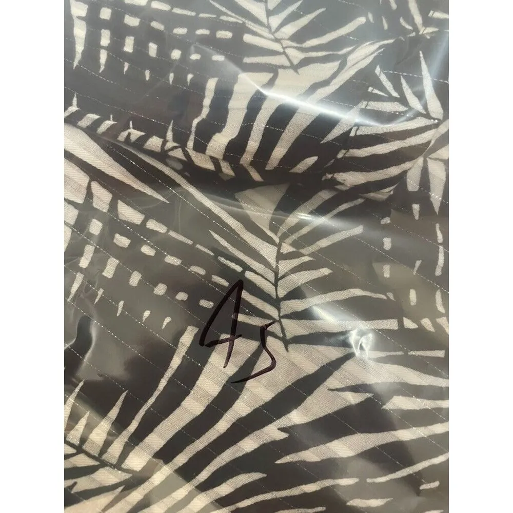 *NWT Charter Club "Fiji" Black/White PALM LEAVES Print BEADED Blouse/Top sz 8P - Image 12