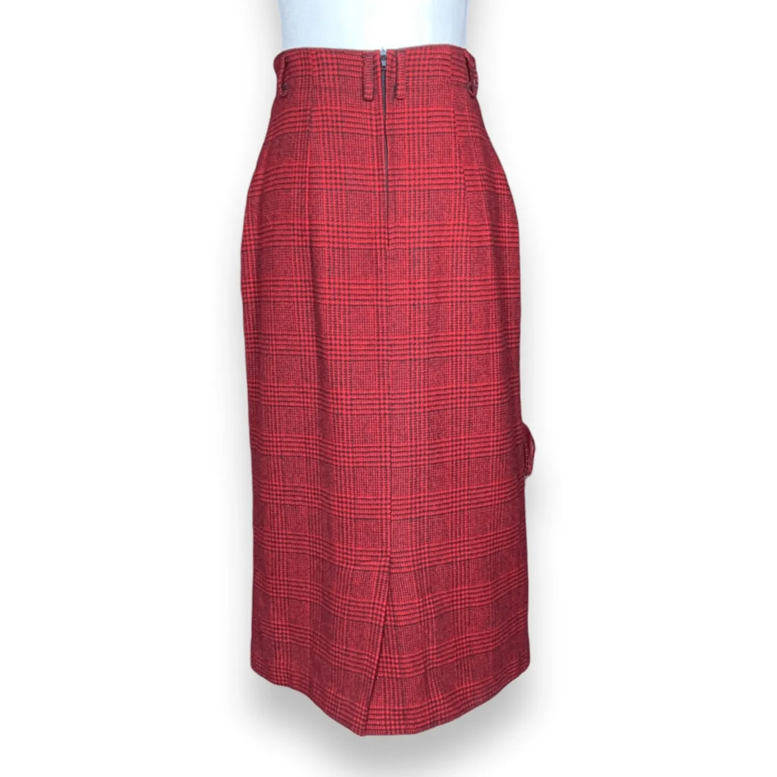 Vintage Woolrich Red Burgundy Plaid High Waisted Wool Skirt Size 6 USA Made - Image 3