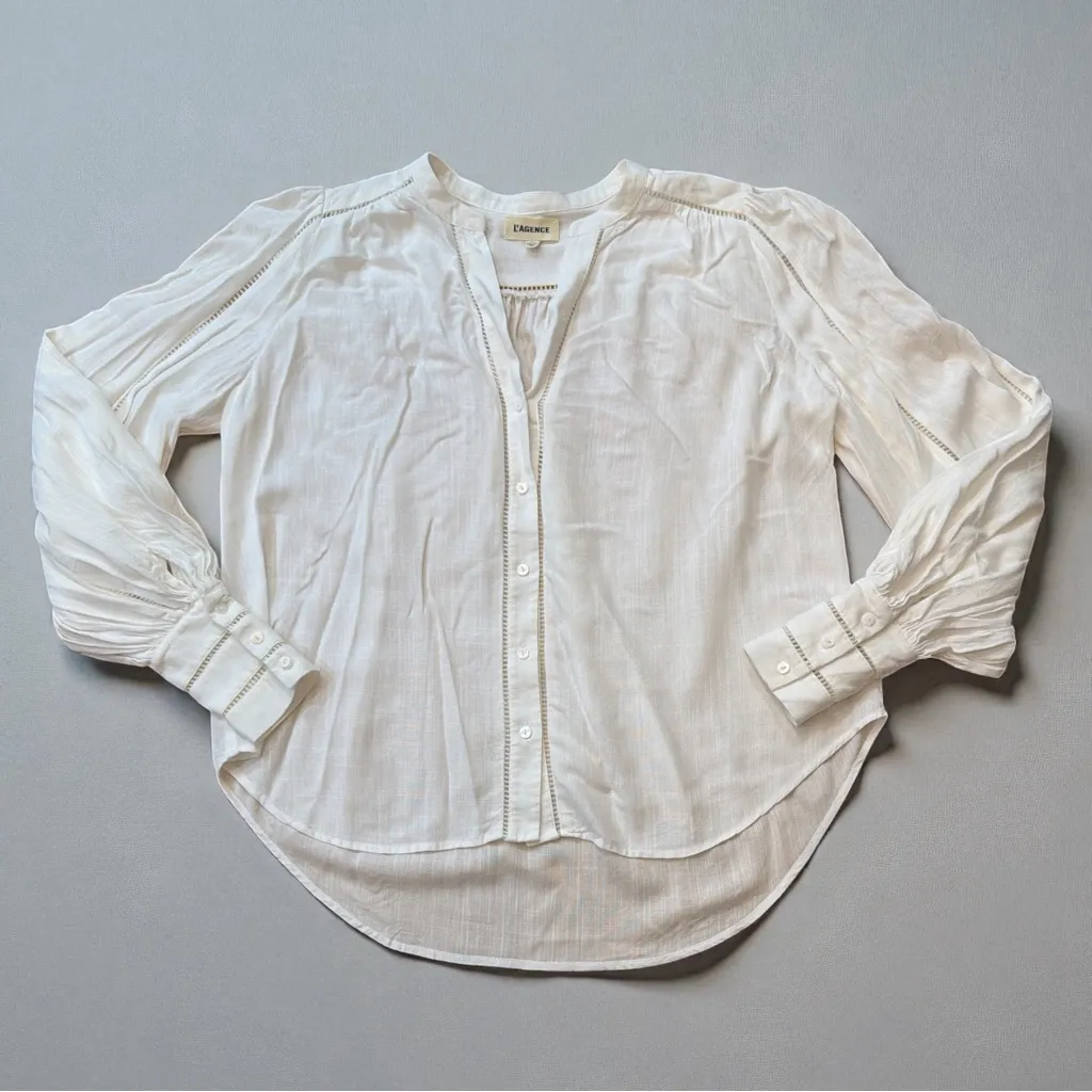 L'Agence L’AGENCE Kiera Ladder White Button Down Boho Top - Image 2
