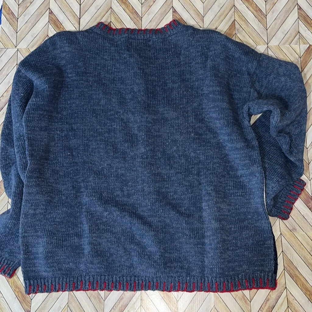 Vtg Cotton Blue Red‎ Button Up Cardigan Sweater S Grannycore Grandma Cottagecore Red - Image 7