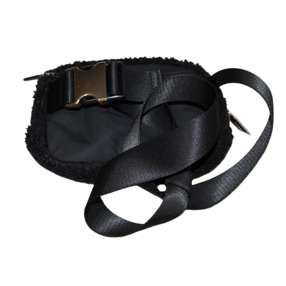 Womens Lululemon Athletica Everywhere Fleece Belt Bag Black Sherpa Gold Buckles - Image 6