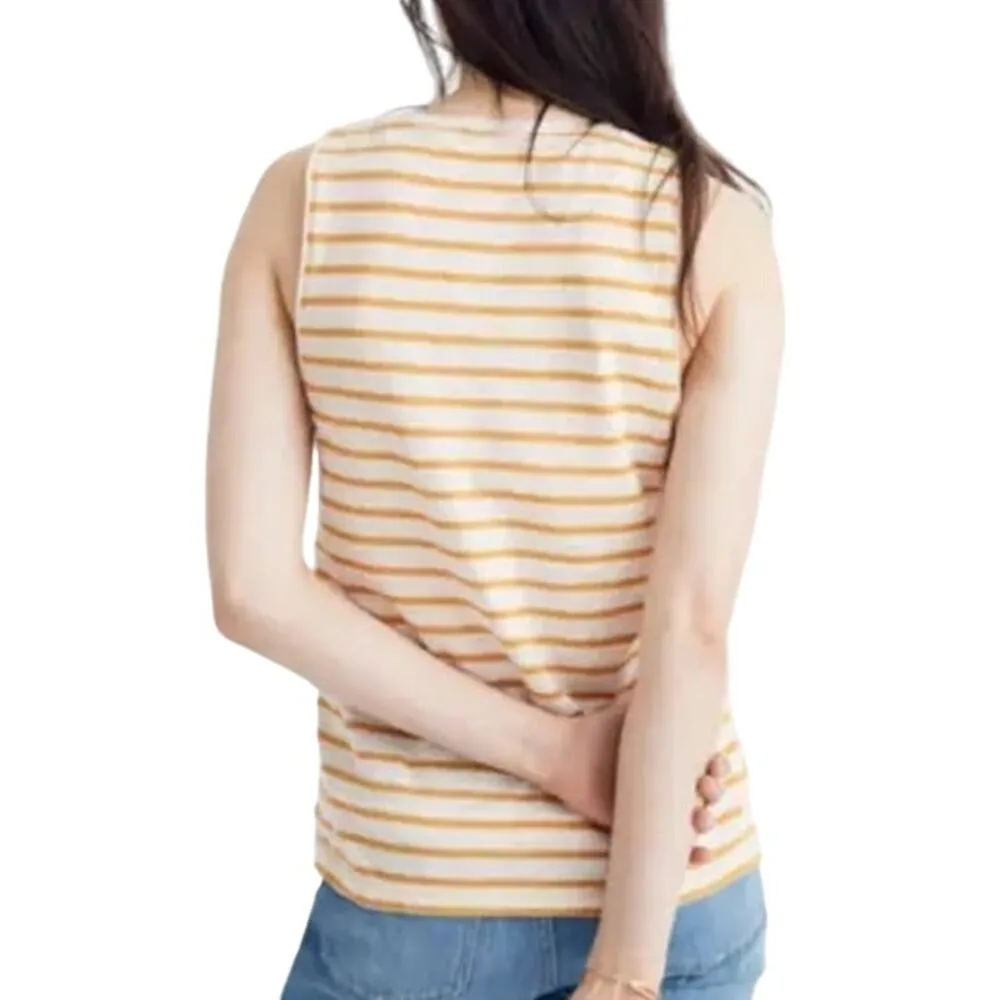 MADEWELL Yellow & White Stripe Cotton Whisper Pocket Tank Top ~ Women's SMALL - Image 2