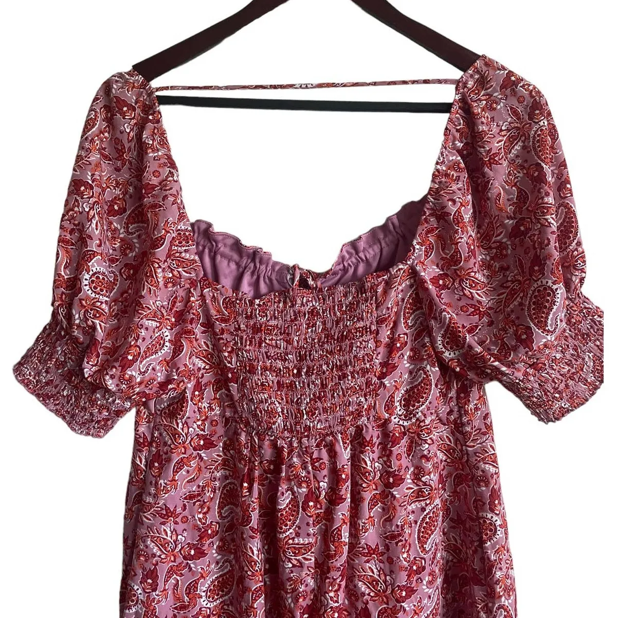 Y2K Trixxi Mini L Pink Paisley Smocked‎ Boho Cottage Babydoll Cowgirl Milkmaid - Image 3