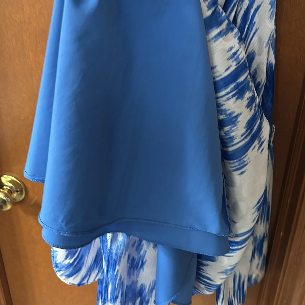 New Tahari ASL Women's Sleeveless Ruffle Neck Printed Crinkle Midi Dress - Image 11