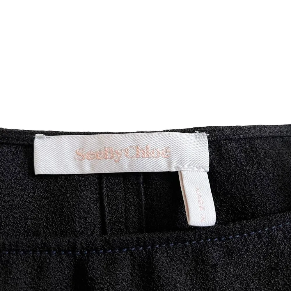 See by Chloe Black Bow Tied Bell Sleeve Round Neck Crepe Blouse Size 36/US S - Image 3