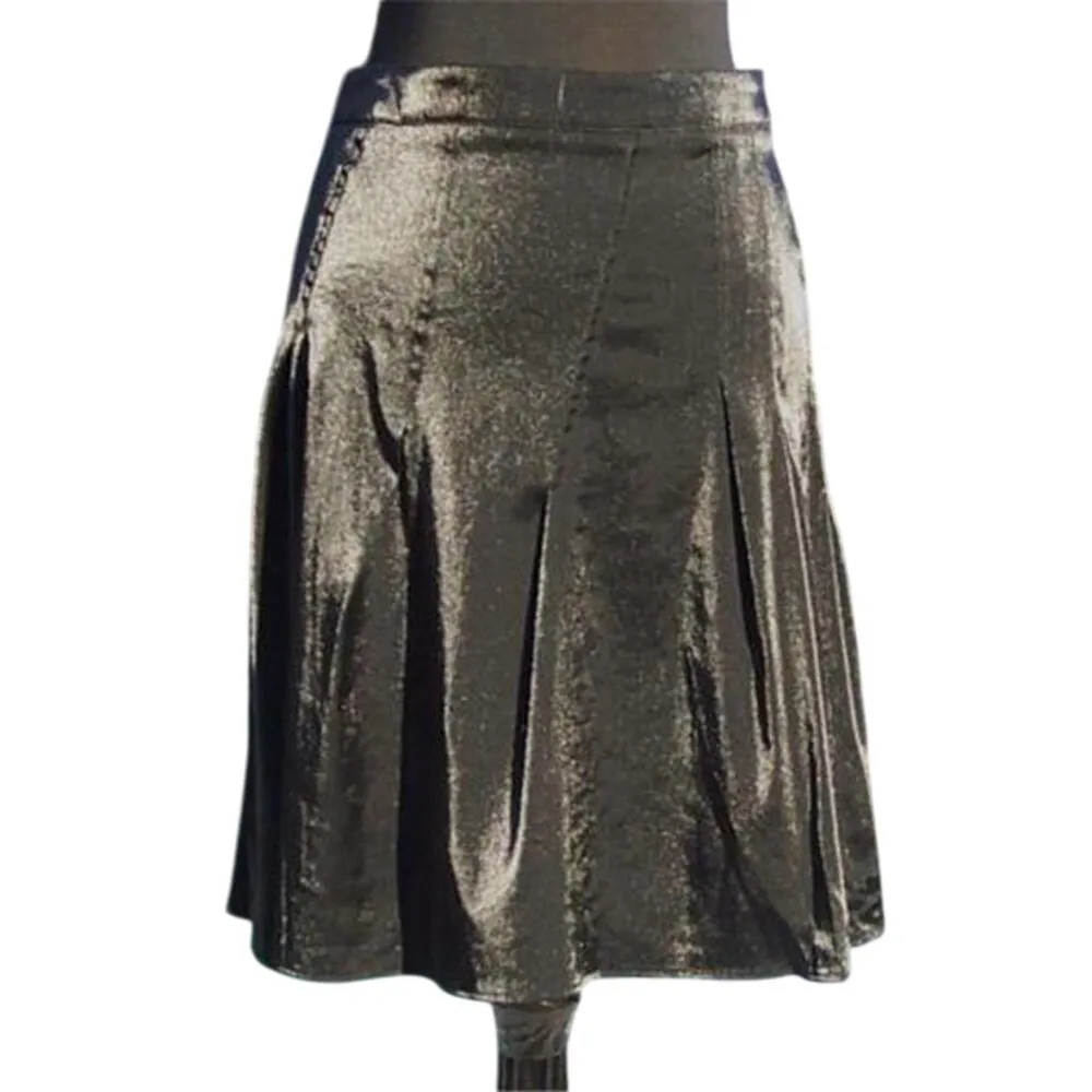 Cache Black Luxe Pleated Metallic Sheen Skirt New Event Stretch New NWT $168 - Image 2