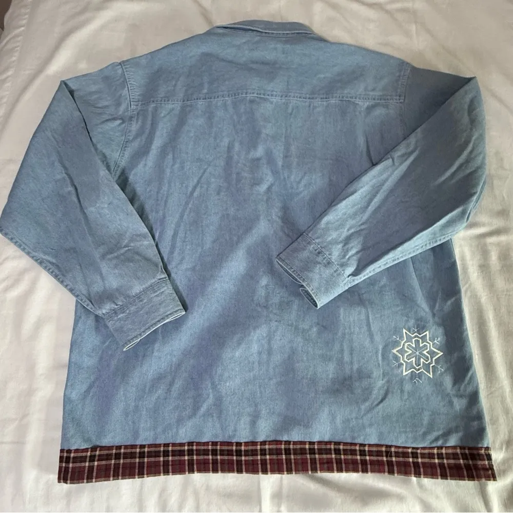 Allsport Denim Jean Shirt Size Large Longsleeve Women Snowman Applique Teacher Blue - Image 10