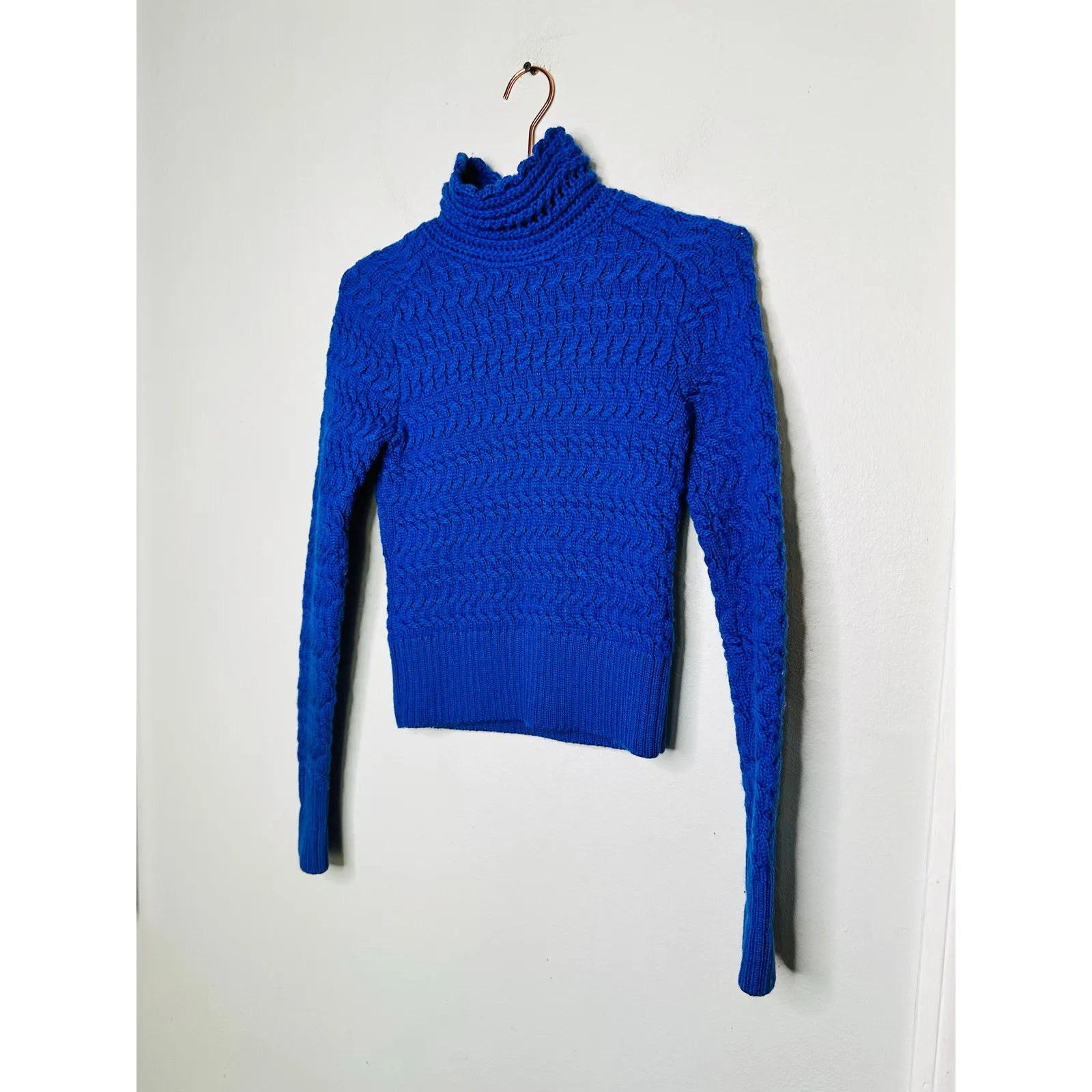 DREYDEN Cobalt Blue Knit 100% Merino Wool High Neck Dyer Sweater Size XS - Image 4