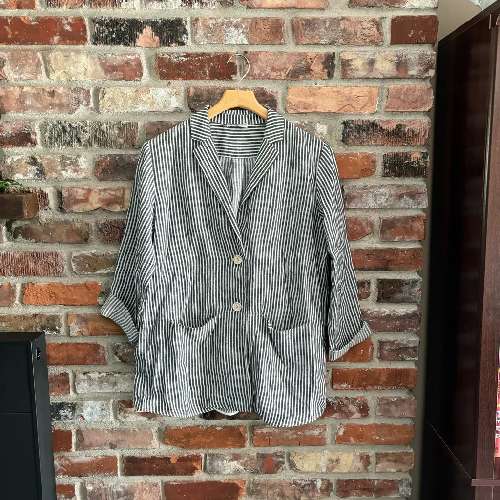 Rosso35 Linen Stripe Lightweight Blazer Gray Size 4 - Image 2