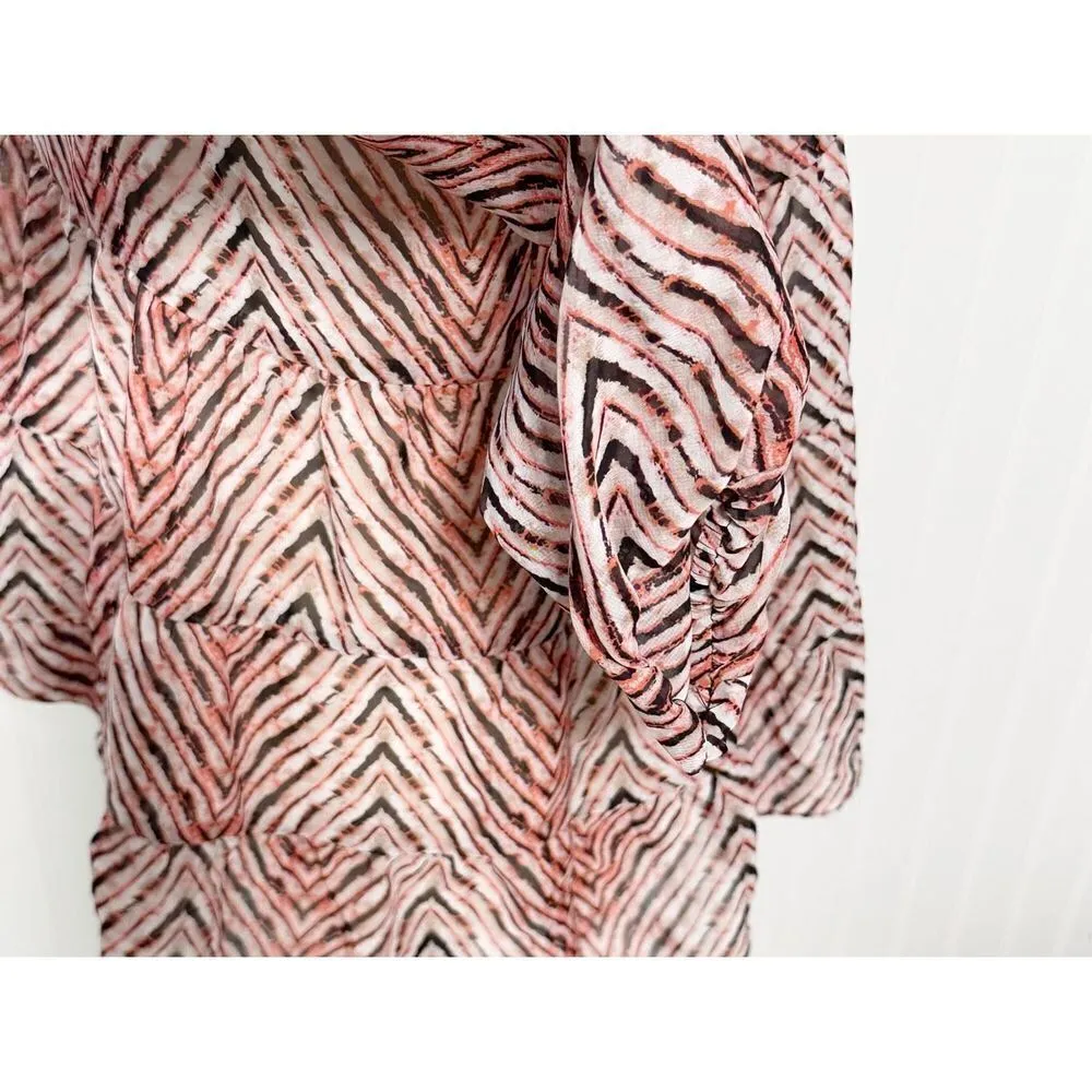 AB Studio Sheer Striped‎ Tiered Blouse Top Long Sleeves Black Red Size Large - Image 6