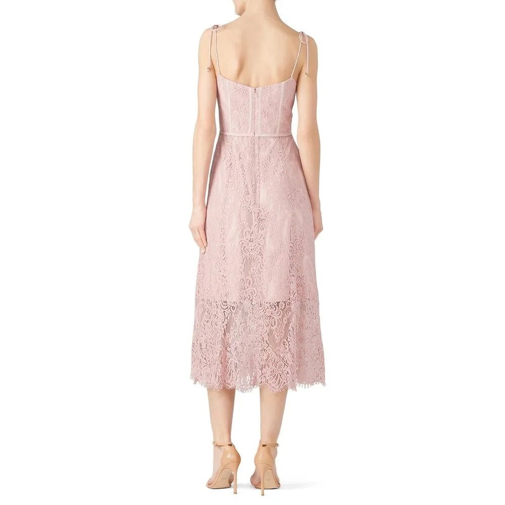 KEEPSAKE Blush Pink Lace Hourglass Sleeveless Lace Overlay Midi Dress size US 6 - Image 2