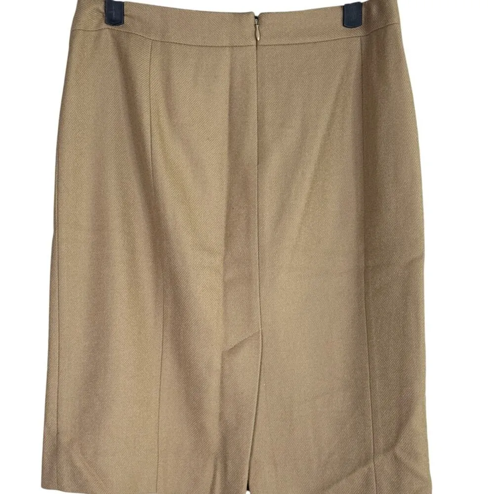 J. Crew Wool Button Accent Pencil Knee Skirt Zip Up Back Lined 2 Camel Beige - Image 11