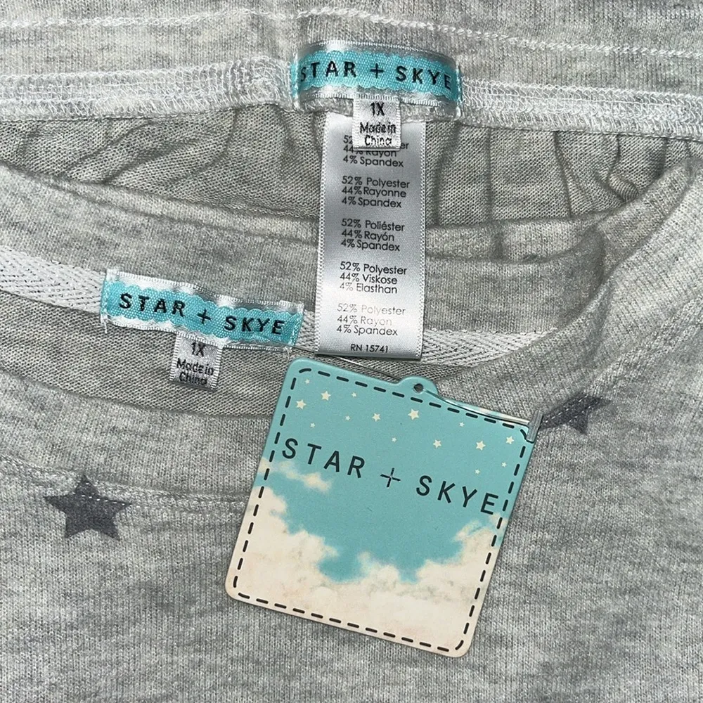 Star + Skye NWT Size 1X Gray Star Print 2 Pc. Pajama Set - Image 7