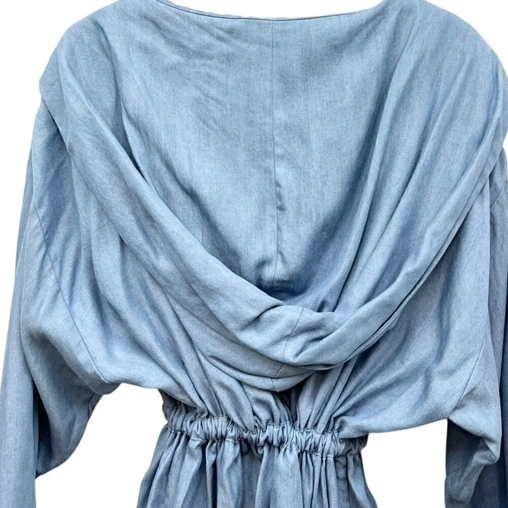 5 Preview Drawstring Waist Light Jacket with Hoodie in Blue size small - Image 5