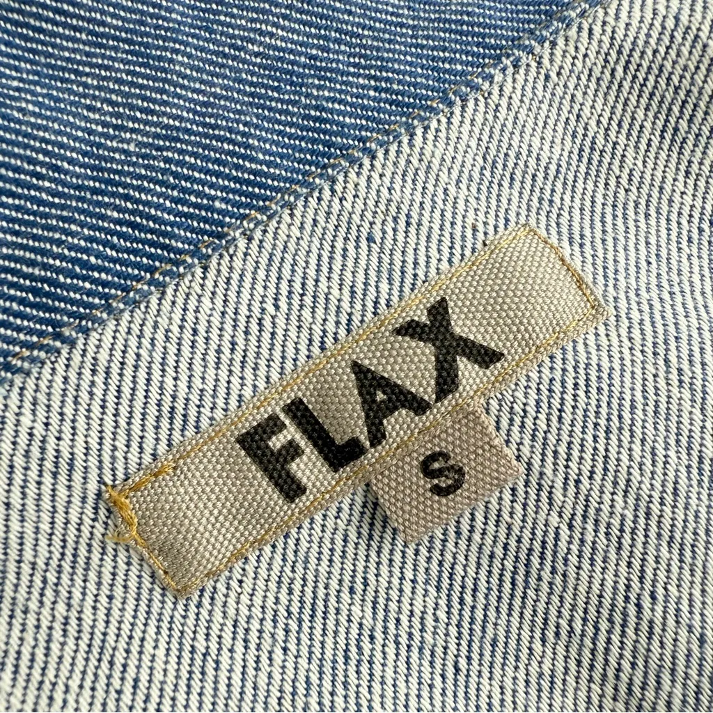 FLAX Linen Blend Denim Jacket Blue Sz S Lightweight Chambray Button Up - Image 9