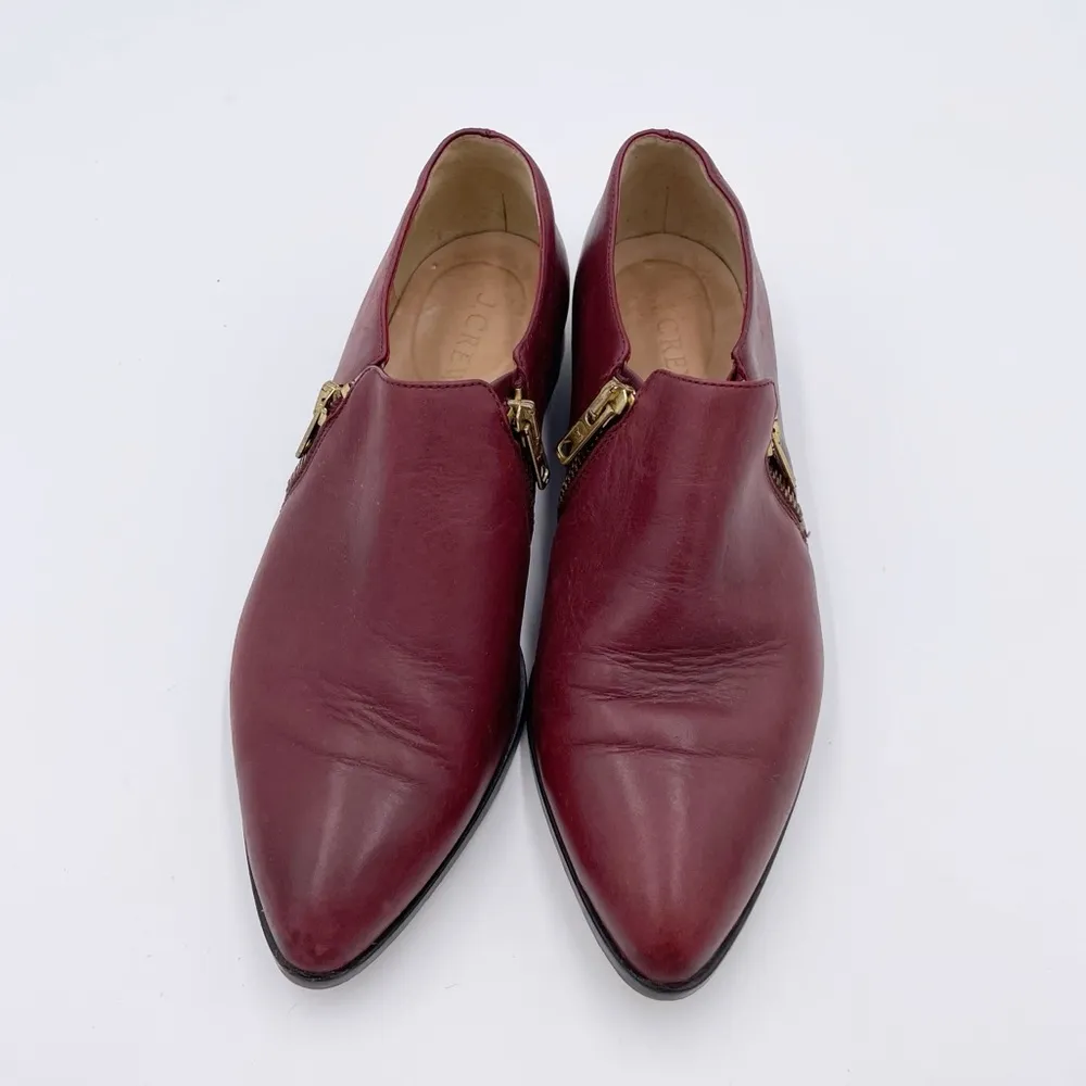 J. Crew Double Zipper Burgundy Red Leather Pointed Toe Loafer Women's Size 6.5 - Image 4