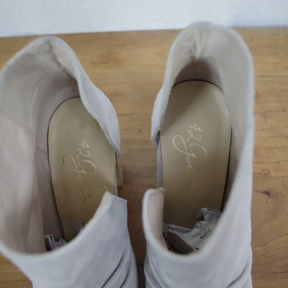 42 Gold Suede Open Toed Heeled Bootie Size 6.5 Tan - Image 5