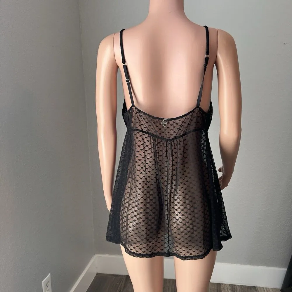 AMBRIELLE Fairy Babydoll Y2K Hearts Cami Slip Top Night Gown Lace Trim Sz XL #31 Black - Image 4