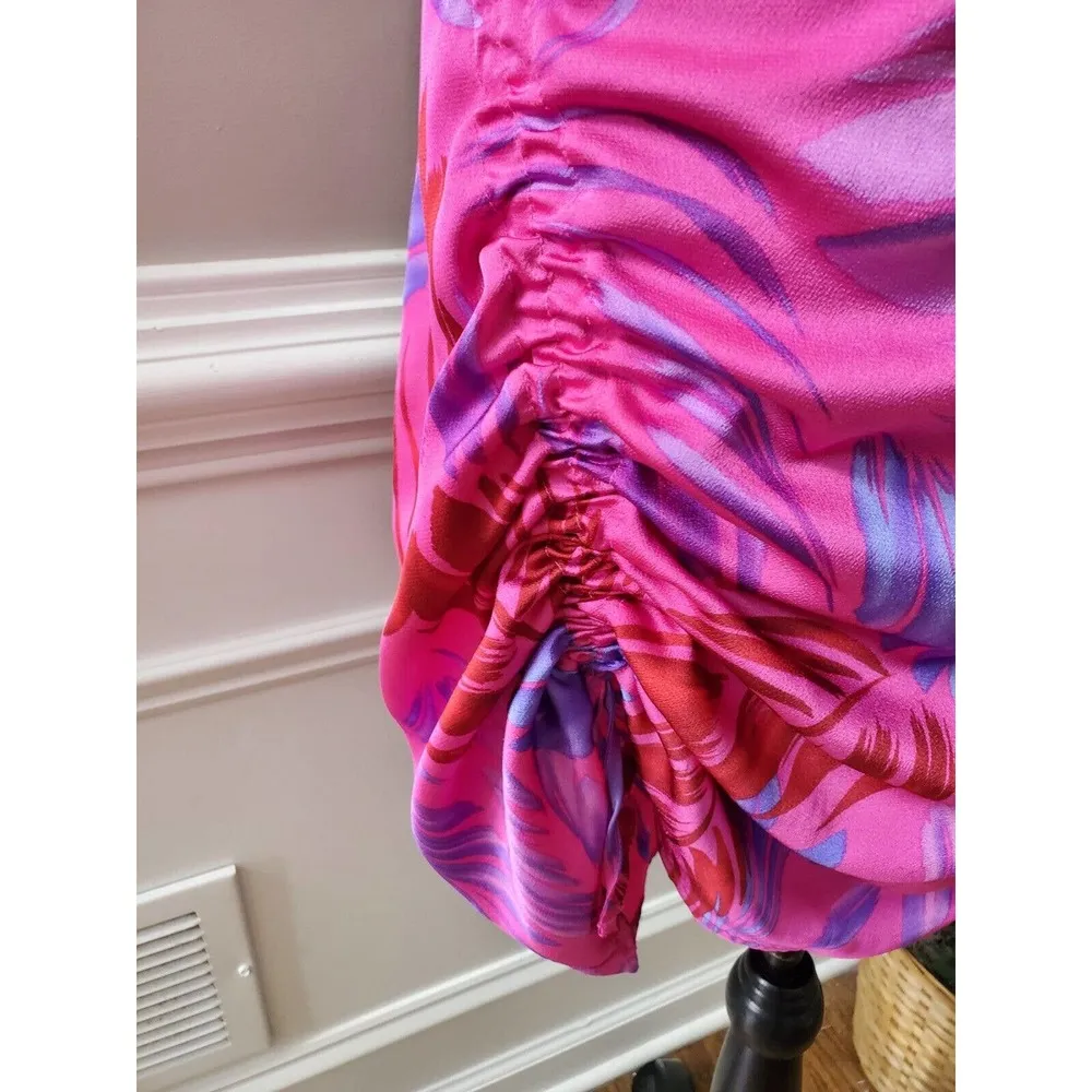 Forever 21 Pink Purple Satin Abstract Leaf Sleeveless Knee Length Dress Large - Image 6