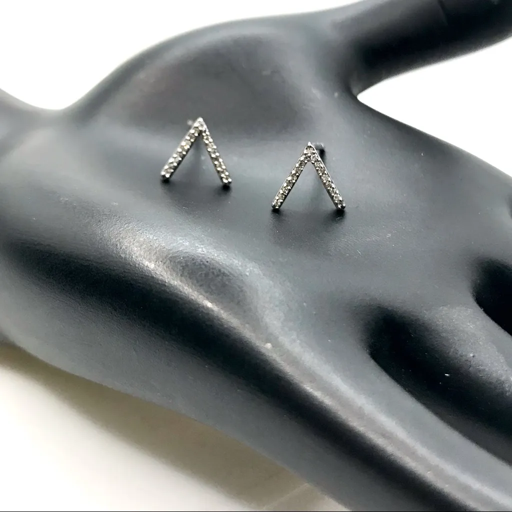 STERLING SILVER 925 & GENUINE ROUND DIAMONDS EARRINGS & DOUBLE BAR NECKLACE SET - Image 5