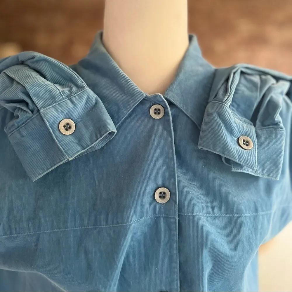 Worth Top Blue Corduroy Women’s Button Up Shirt 14 Work Job Casual - Image 11